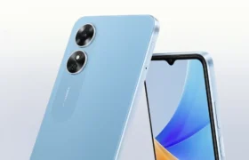 Front view of the OPPO A17 smartphone showcasing its 6.56-inch HD+ IPS LCD display with a waterdrop notch.