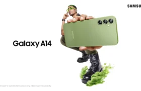 Samsung A14 review sample showing back panel and camera setup