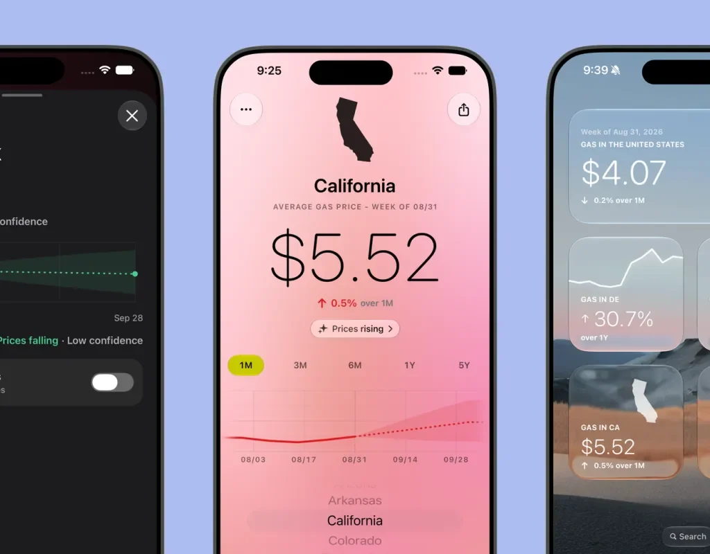 GasPulse App running on iPhone displaying gas price trends