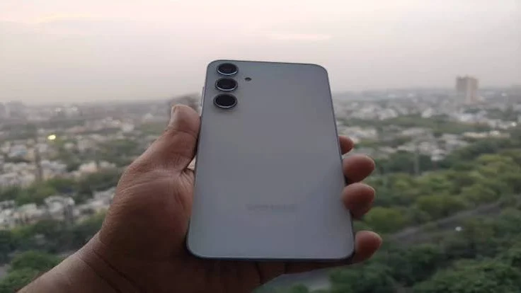 Samsung Galaxy A55 review showing back panel and camera module