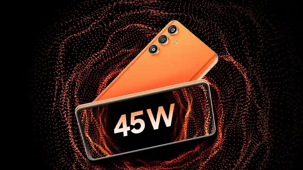 Samsung F55 review showing vegan leather back design and camera setup