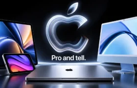 Apple Pro and Tell event showcasing an OLED touchscreen MacBook Pro