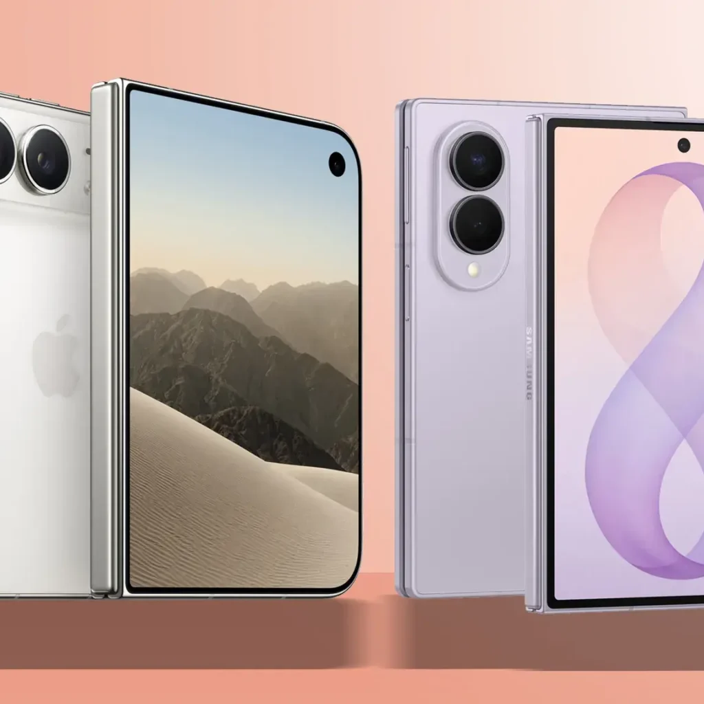 Apple versus Samsung foldable wars iPhone Duo beside Galaxy Z Fold