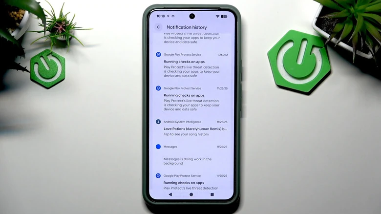 checking Android notification history via hidden shortcut on smartphone display
