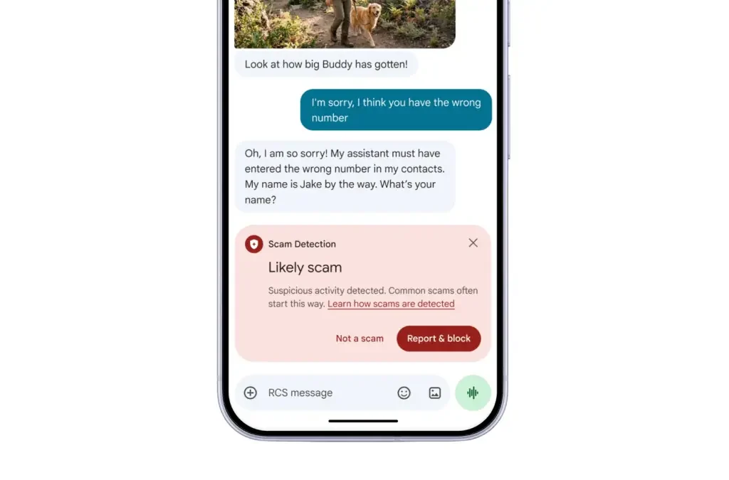 Google AI anti-scam protections interface running on an Android smartphone display