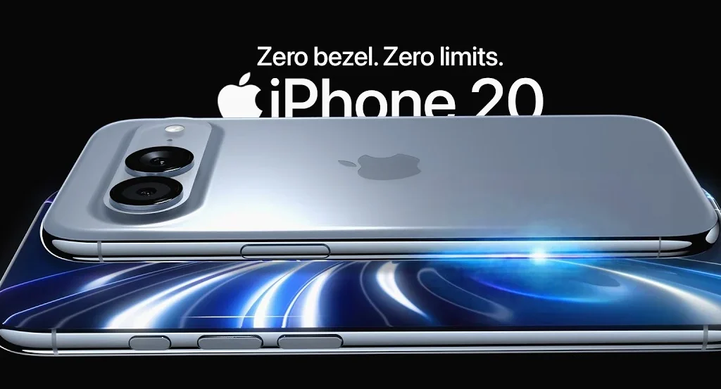 iPhone 20 Pro Max upgrade concept showing quad-curved glass panel