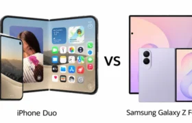 iPhone Duo vs Samsung Galaxy Z Fold 8 display unfolded side by side showing crease