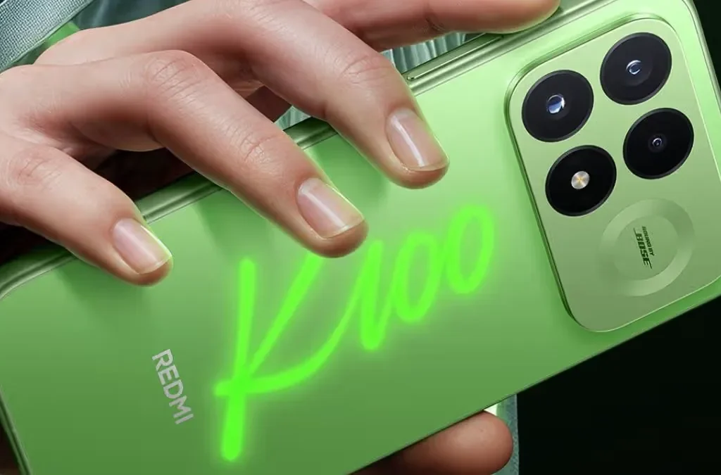 redmi k100 launch date official teaser showing green finish and sound by bose branding