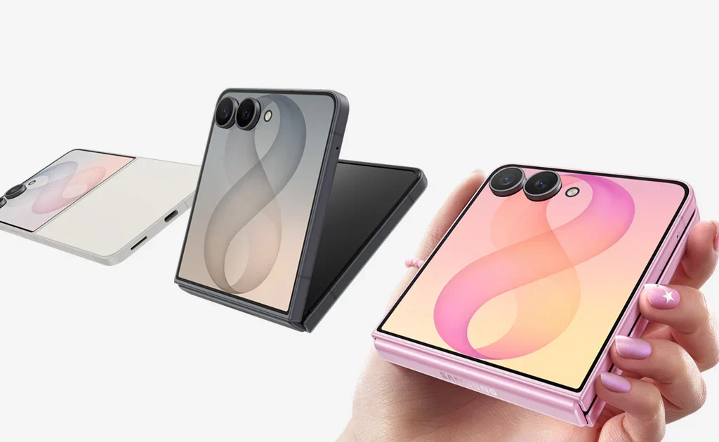 Samsung Galaxy Z Flip8 review showing unfolded screen crease and exterior display